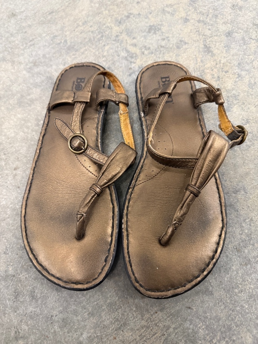 Born Bronze Brown Leather T-Strap Sandals